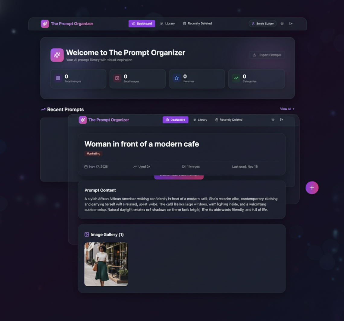Frustrated user with scattered notes and documents showing disorganized prompts